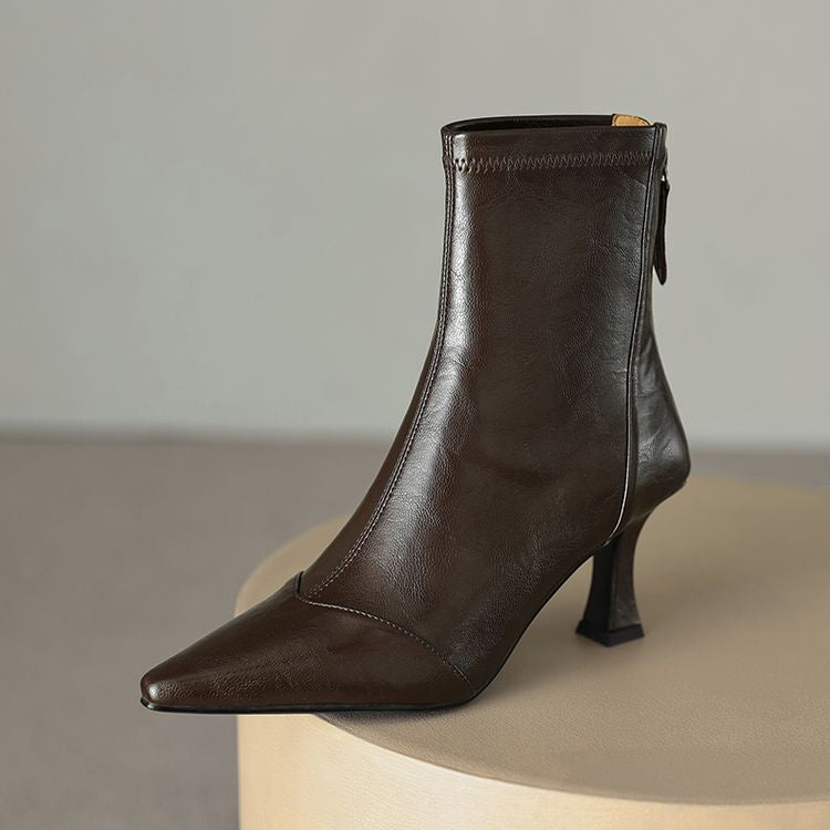 Women's Pointed-Toe Slim Ankle Boots - Kitten Heel & Back Zipper