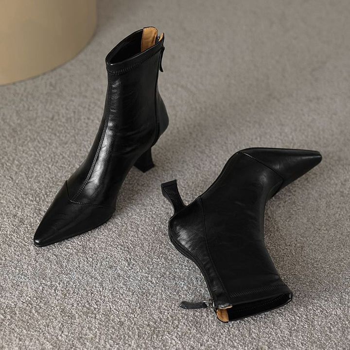 Women's Pointed-Toe Slim Ankle Boots - Kitten Heel & Back Zipper