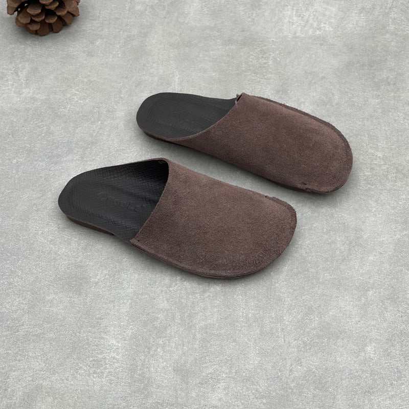 Women's Leather Closed Toe Mules Retro Slip-on Flats Slippers Vintage Slide Summer