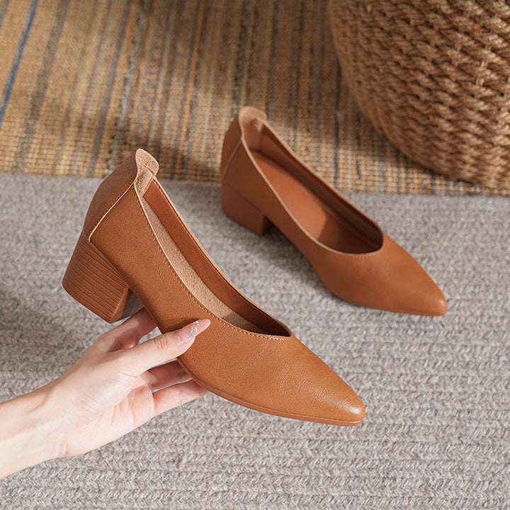Women's Leather Mid Heel Multicolor Slip On Comfortable Pump