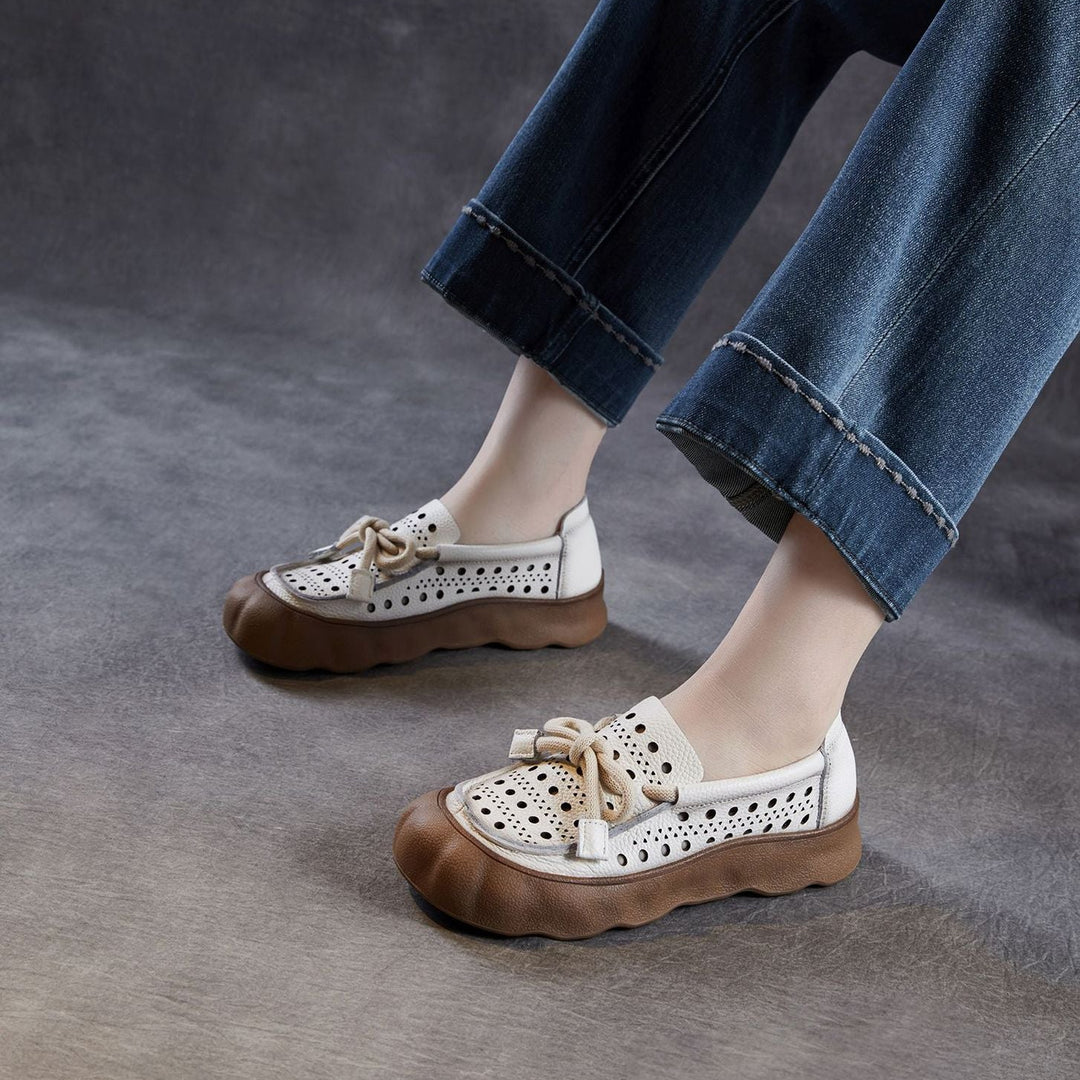 Women's Leather Slip-On Sandals — Thick Sole with Cutout Design, Breathable