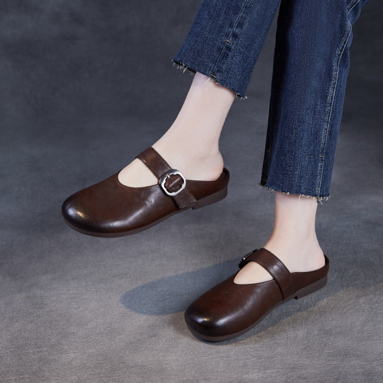 Women's Leather Mary Jane Mules – Round Toe & Comfort Fit