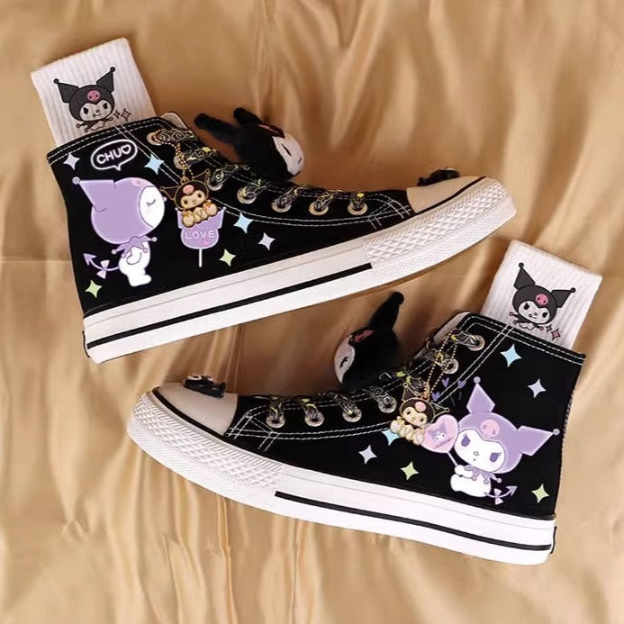 Cute Anime Shoes Kawaii Student High Top Canvas - Purple