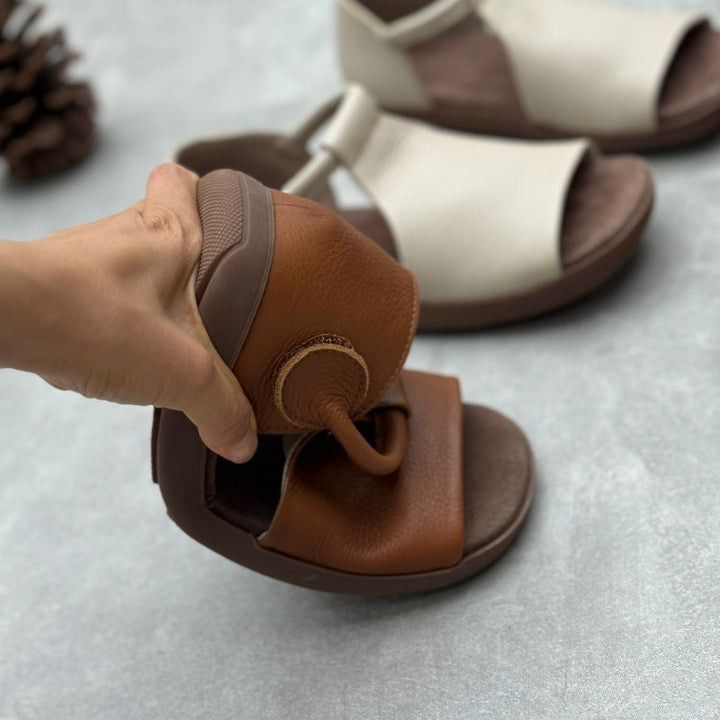 Women’s Handmade Soft Leather Open Toe Sandals – Retro Velcro Casual Shoes