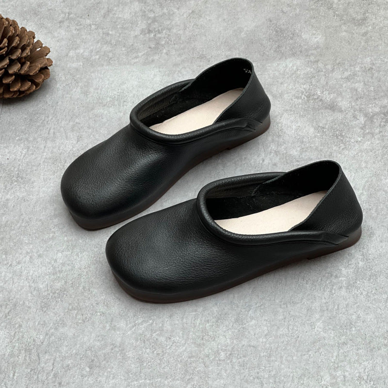 Women's Round Toe Casual Handmade Leather Flat Loafers