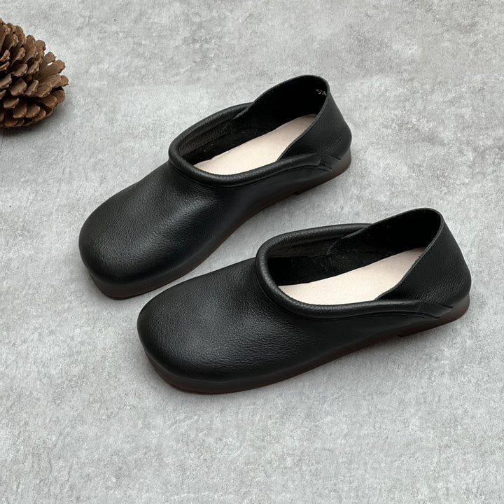 Women's Round Toe Casual Handmade Leather Flat Loafers