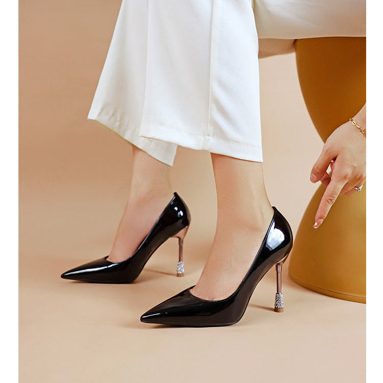 Women's Patent Leather Pointed Toe Stiletto Heels Pumps