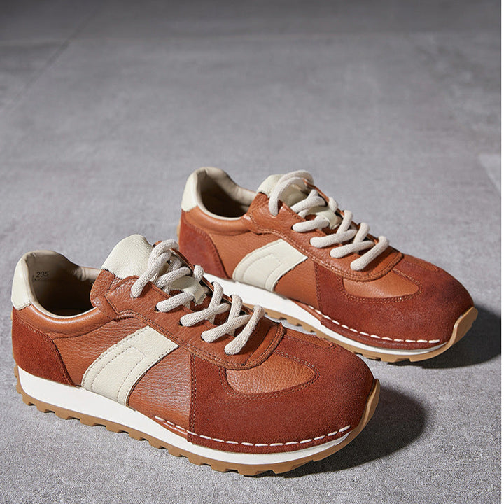 Women's Leather Patchwork Sneakers Comfortable Soles Suede Causal Sport Shoes