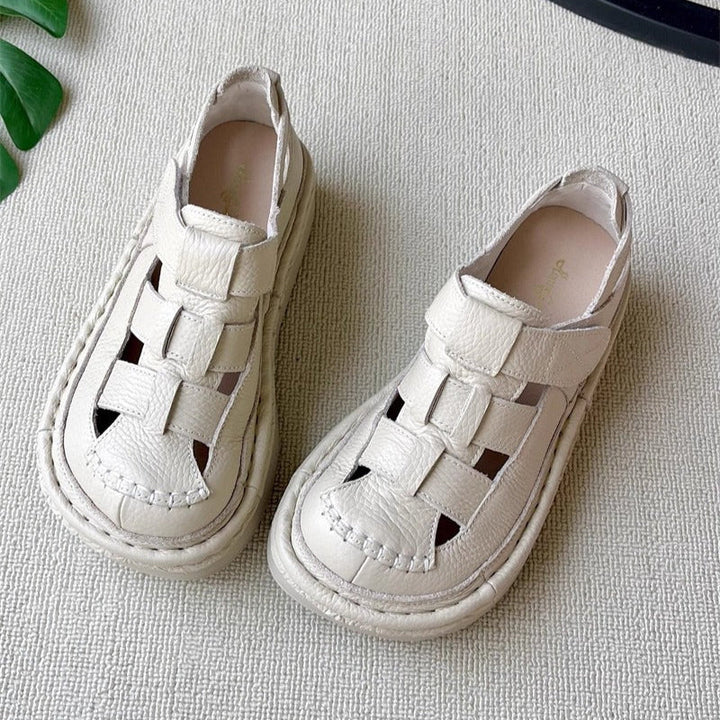 Women's Soft Leather Velcro Closed-Toe Chunky Platform Sandals – Ugly-Cute Style