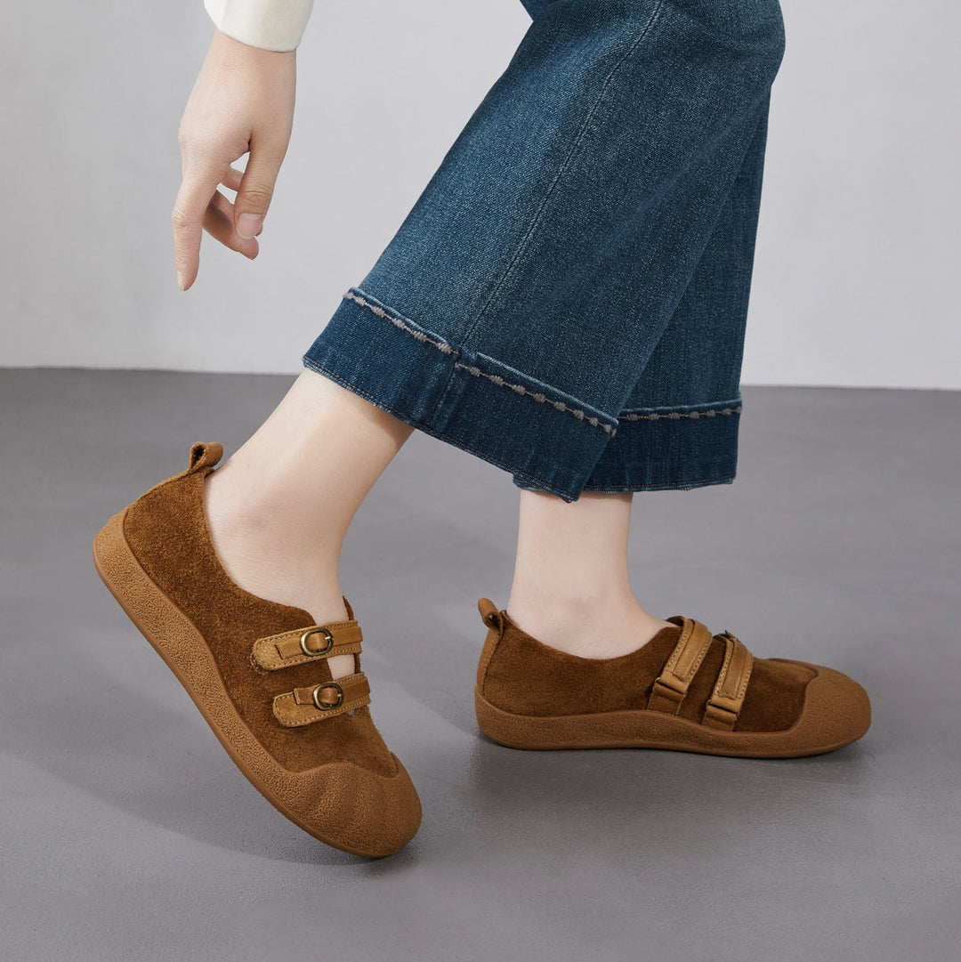 Women‘s Retro Leather Slip-on Mary Jane Flats Vintage Casual Walking Shoes