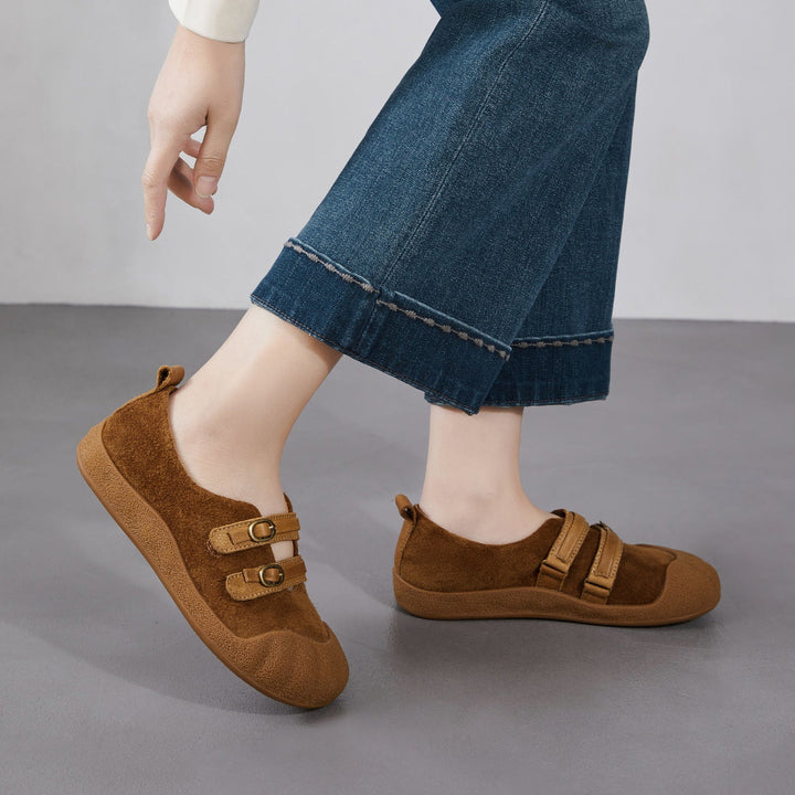 Women‘s Retro Leather Slip-on Mary Jane Flats Vintage Casual Walking Shoes