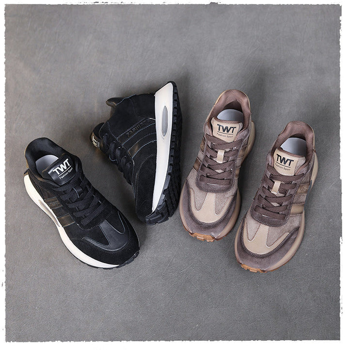 Women's Retro Leather Platform Sneakers – Soft Sole Casual Comfort Shoes