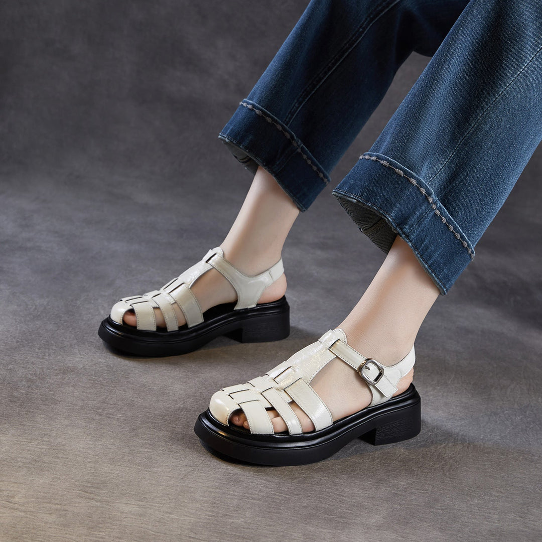 Women's Genuine Leather Casual Sandals Summer Fisherman Platform Wedge Comfort Shoes