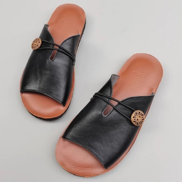 Women's Summer Leather Open Toe Niche Mule Shoes Sandals