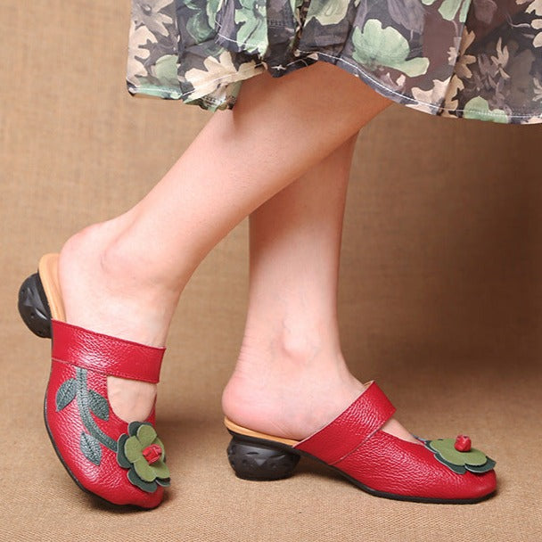 Women's Vintage Leather Sandals with Stamens