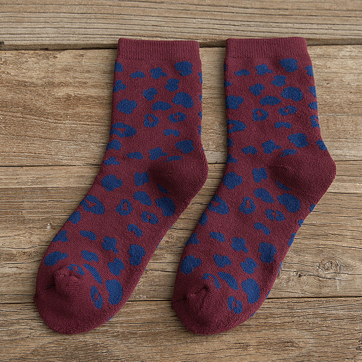 3 Pcs Spotted Leopard Print Socks Cotton Thickened Warm Women's Socks