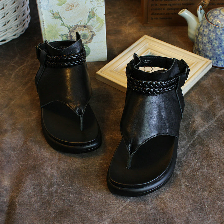 Women's Flat Leather Flip-Flops Casual Sandals