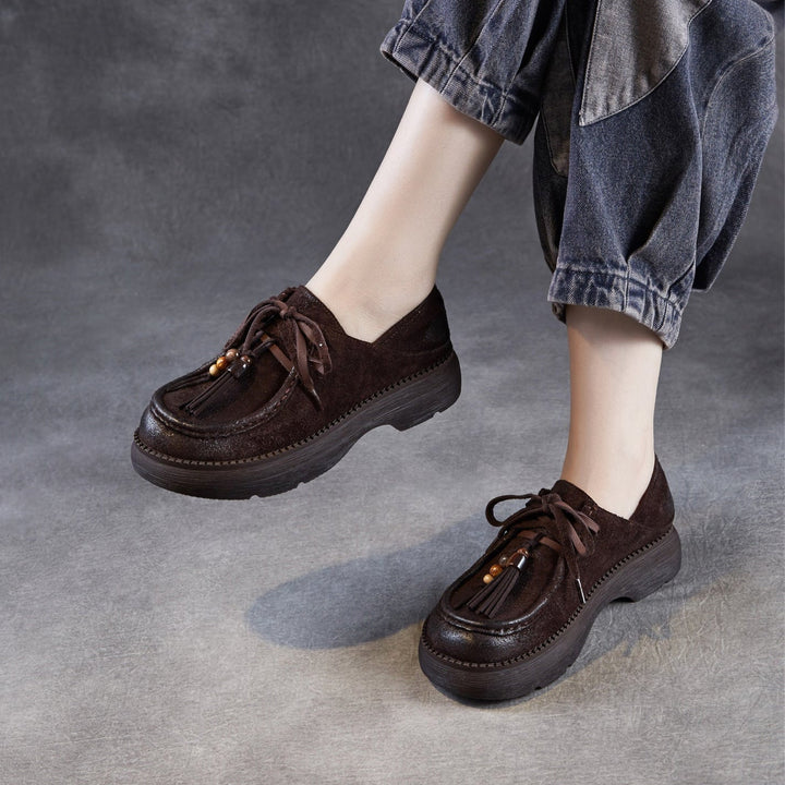 Women’s Suede Tassel Lace-Up Platform Shoes – Casual Everyday Style