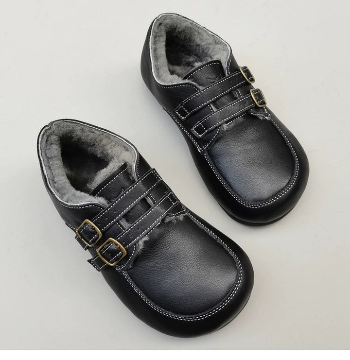 Women's Wide Toe Box Genuine Leather Shearling Lined Loafers Wide Toe Slip On Warm Winter Shoes