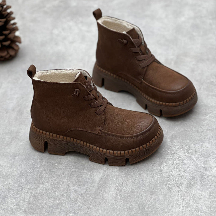 Retro Soft Leather Ankle Boots for Women – Comfortable Lace Up Design