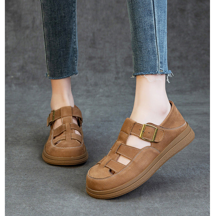 Leather Fisherman Sandals - Women's Retro Round Toe Platform Summer Flats
