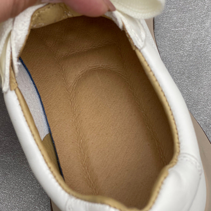Women’s Retro Leather Chunky Dad Trainers – Round Toe Lace-Up Casual Sneakers