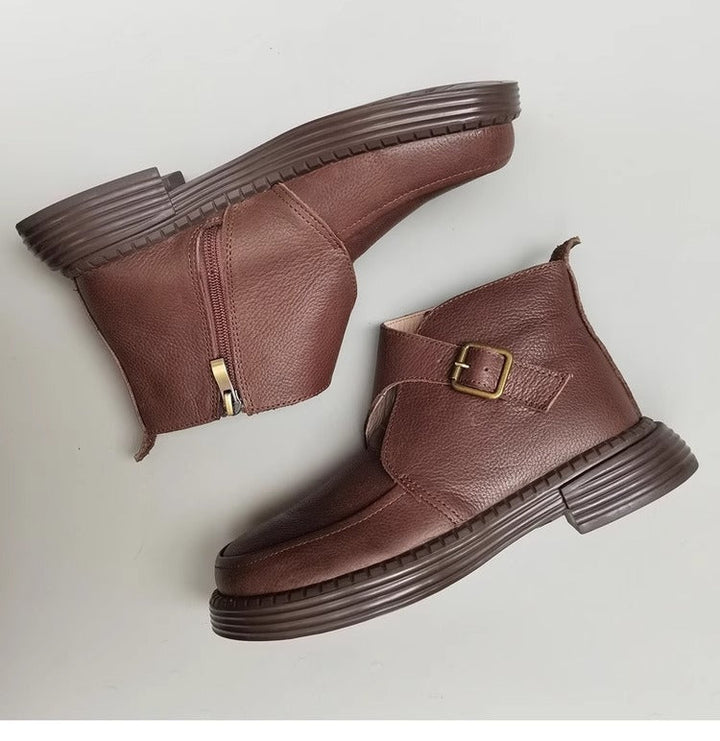 Genuine Leather Women's Ankle Boots - Big Toe Box Platform Work Boots