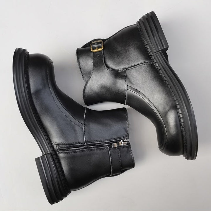 Women's Vintage Wide Toe Leather Derby Boots – Shearling Lined Winter Ankle Boots