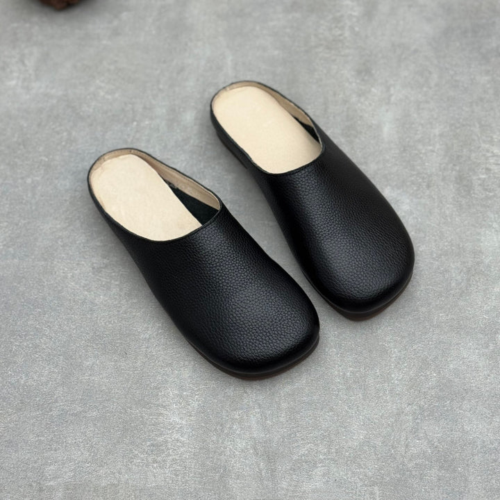Women's Minimalist Leather Mules Vintage Round Toe Slip-on Clogs Barefoot-Friendly