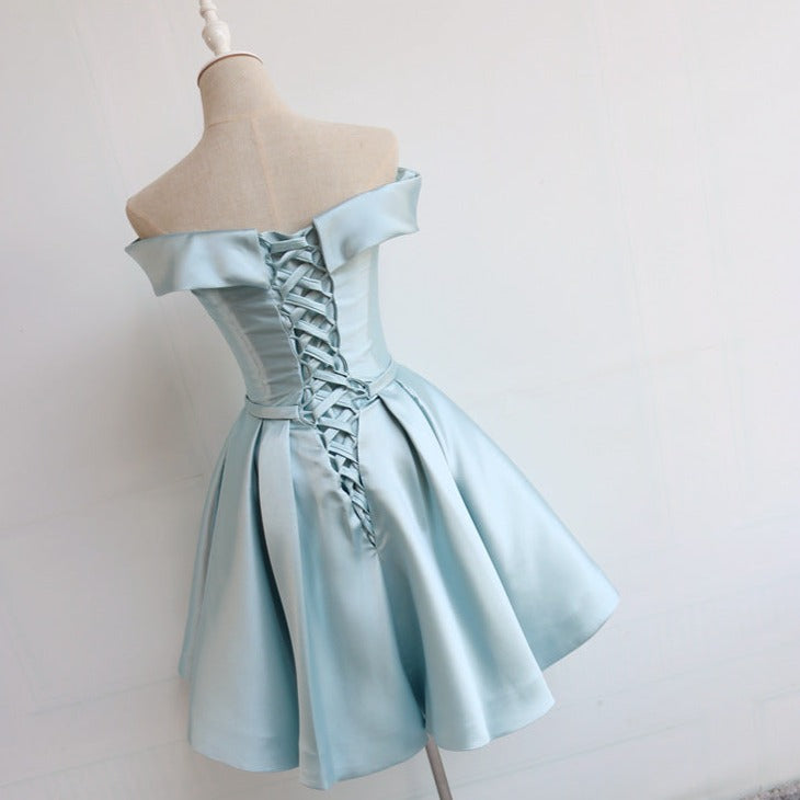 Pleated Satin Homecoming Dress With Off Shoulder