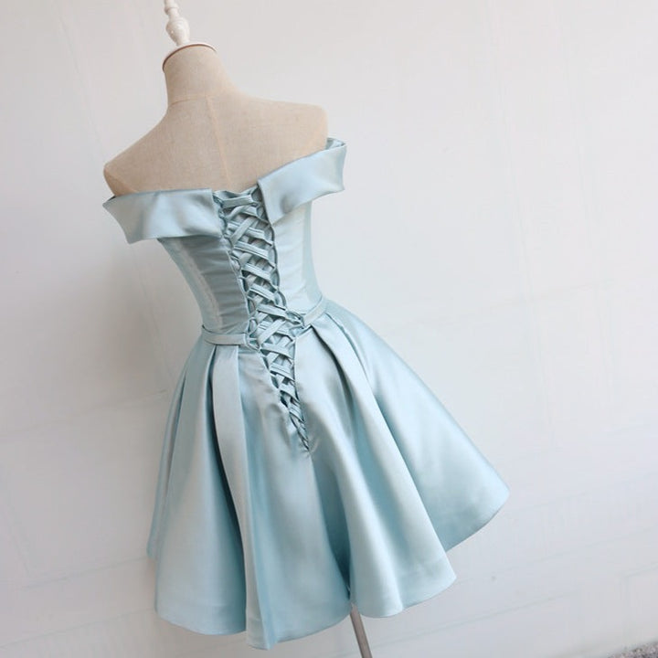 Pleated Satin Homecoming Dress With Off Shoulder
