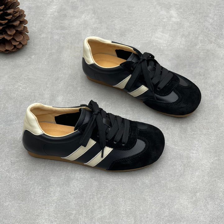 Women's Retro Leather Running Sneakers Vintage Lace-up Unlined Casual Trainer