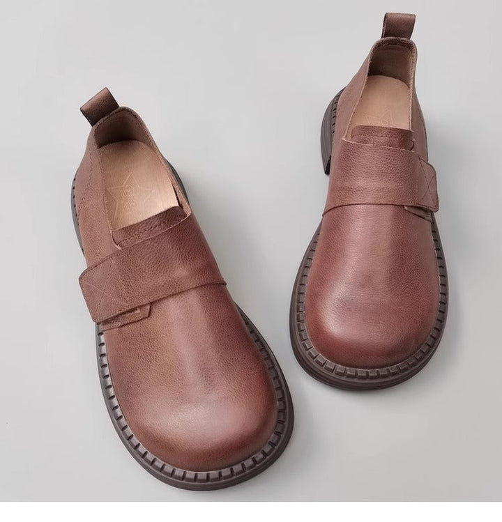 British Style Women's Loafers - Wide Fit & Big Toe Box Velcro Genuine Leather
