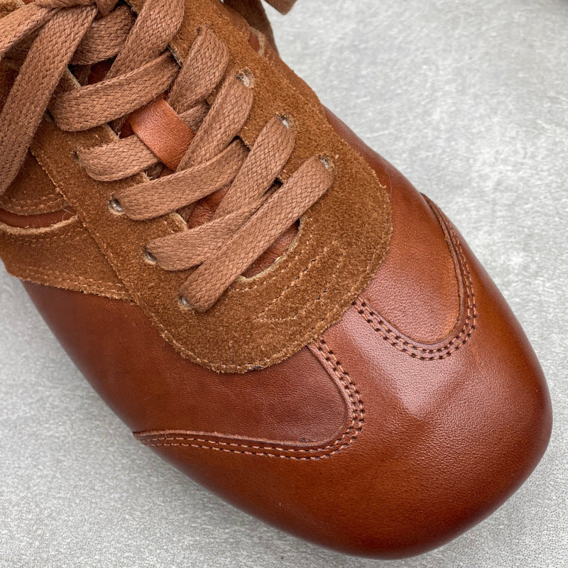 Women’s Vintage Distressed Leather Trainers – Retro Lace-Up Flats