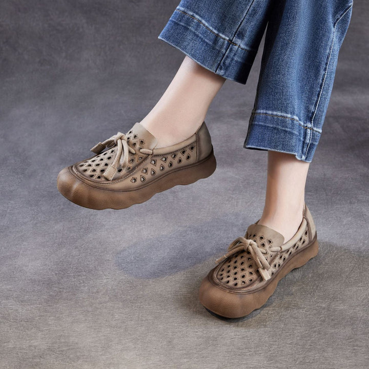 Women's Leather Slip-on Flats — Summer Cutout Style