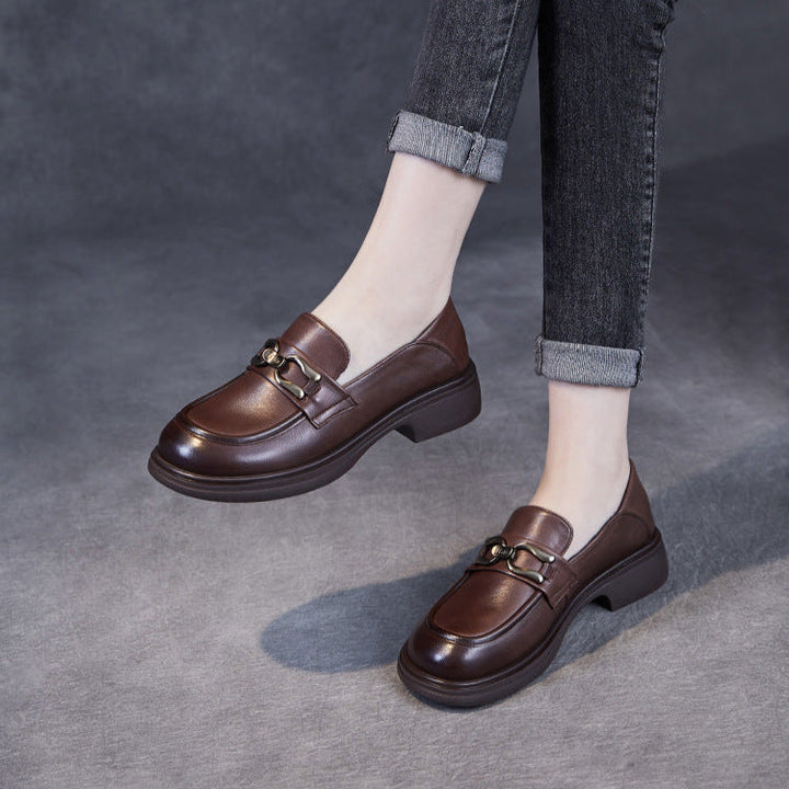 British Luxury Leather Loafers for Women - Signature Chain Detail & Slip-On