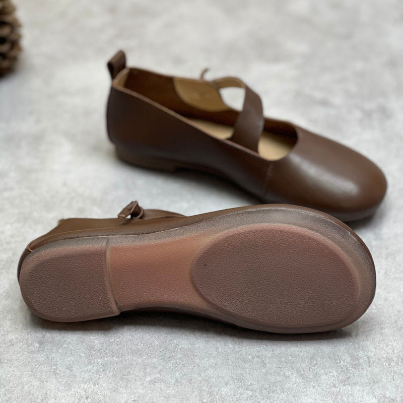 Women's Leather Mary Jane Flats – Round-Toe
