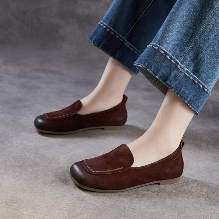 Women's Leather Soft-Sole Retro Casual Flats — Everyday Walking Shoes