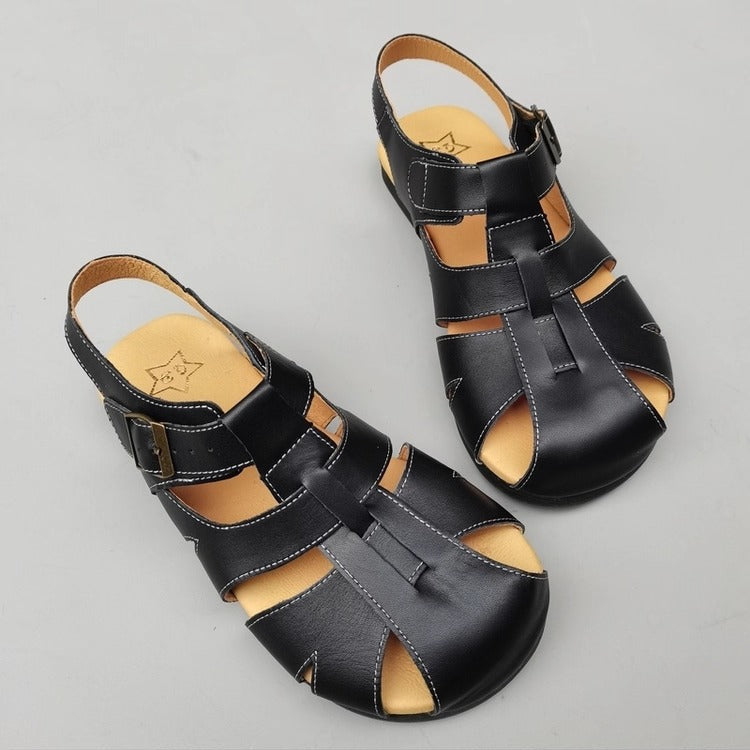 Women's Wide-Fit Leather Sandals – Non-Slip, Comfortable & Casual for Summer