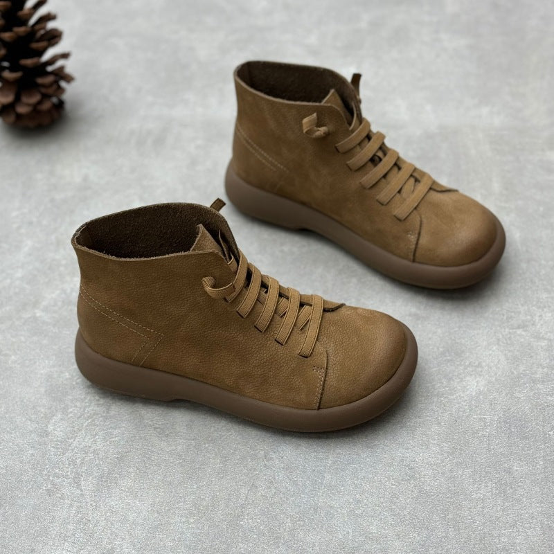 Women's Casual Leather Ankle Boots – Flat Comfortable Short Boots