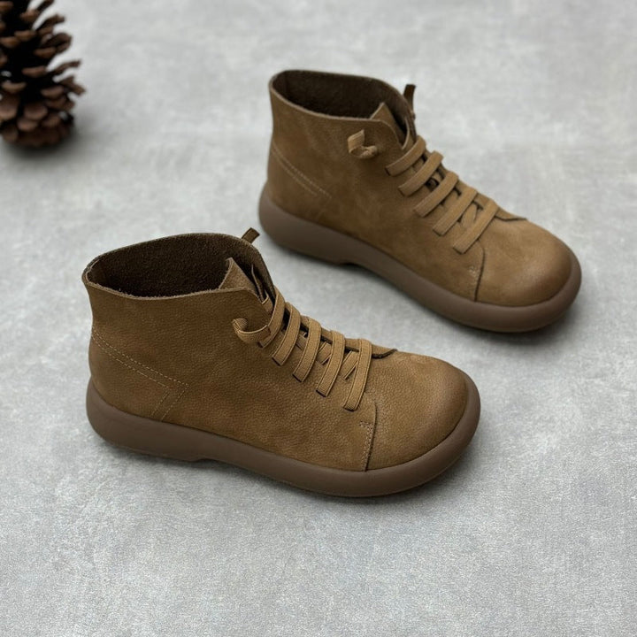 Women's Casual Leather Ankle Boots – Flat Comfortable Short Boots