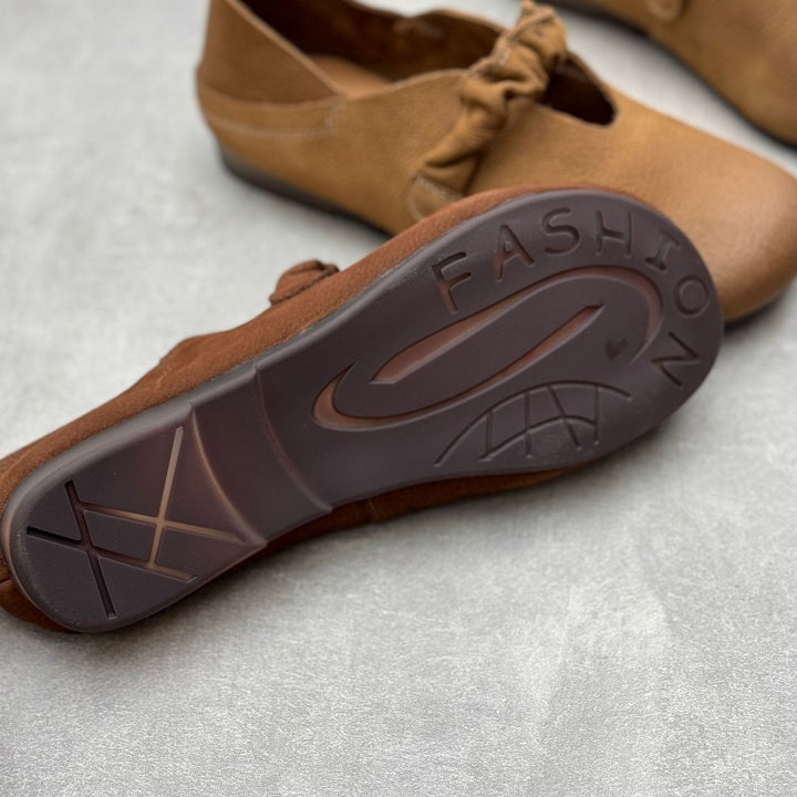 Women's Retro Casual Loafers Cowhide Leather Comfortable Flat