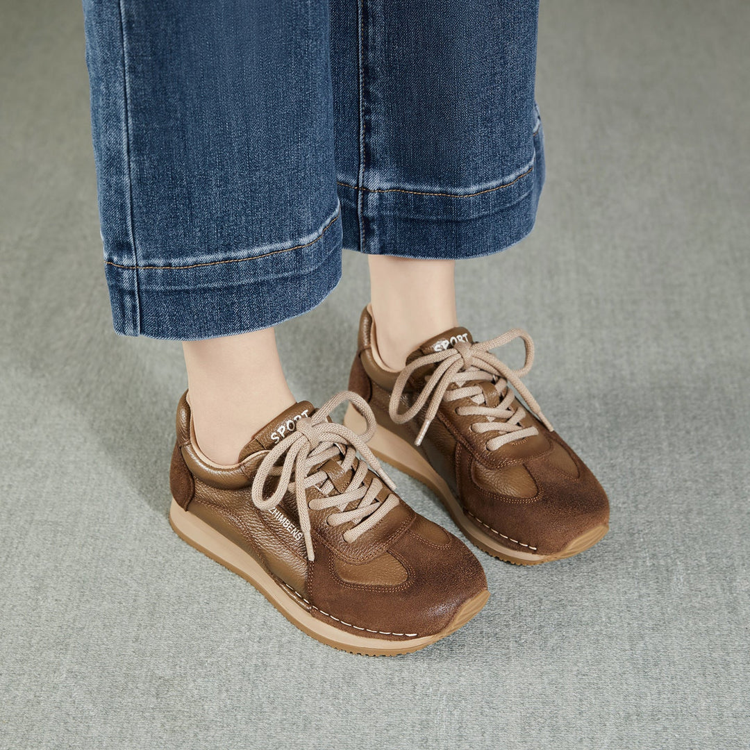Women's Leather Sneakers Patchwork Retro Tennis Shoes — Casual Style
