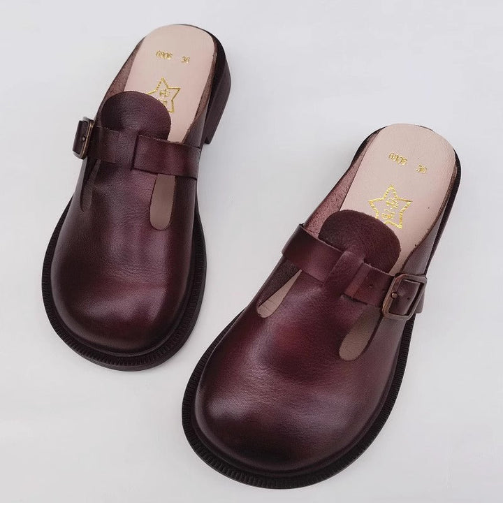 Women's Big Toe Box Mules – Casual Soft First Layer Cowhide Slip-On Shoes
