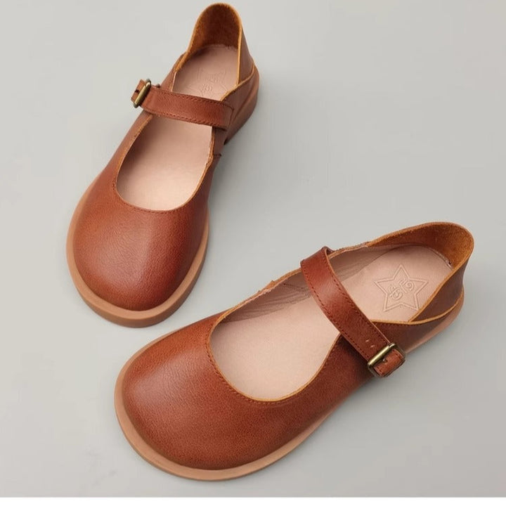 Wide Toe Box Daily Cute Genuine Leather Mary Jane Round Toe Flat Uniform Shoes