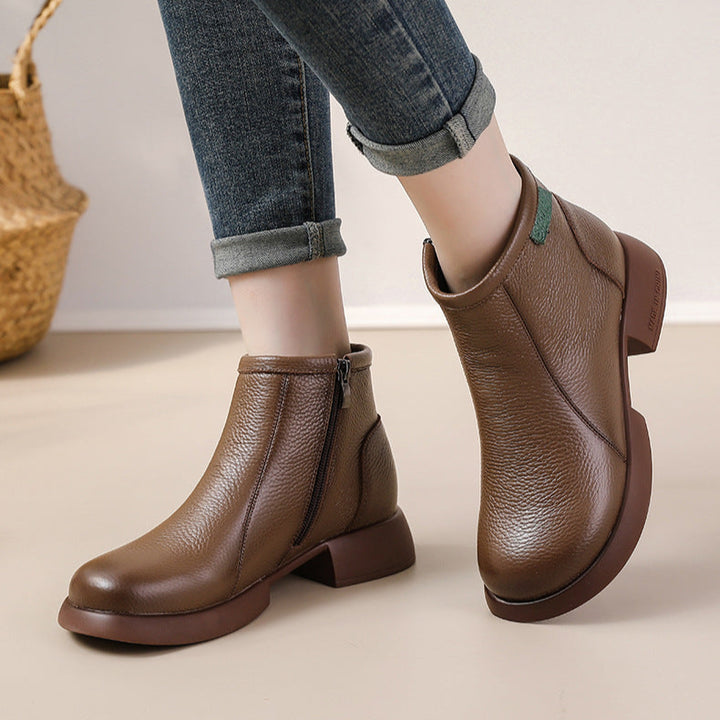 Women's Leather Side-Zip Ankle Boots – Comfortable Casual Everyday Shoes