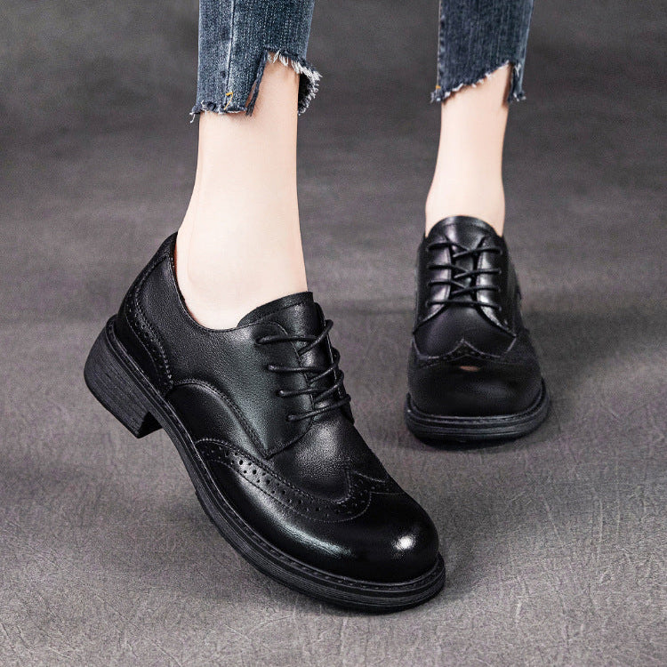 Women's Leather British-Style Brogue Lace-up Oxford Shoes