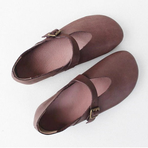 Women's Handmade Breathable Leather Flats – V-cut Mary Jane Shoes