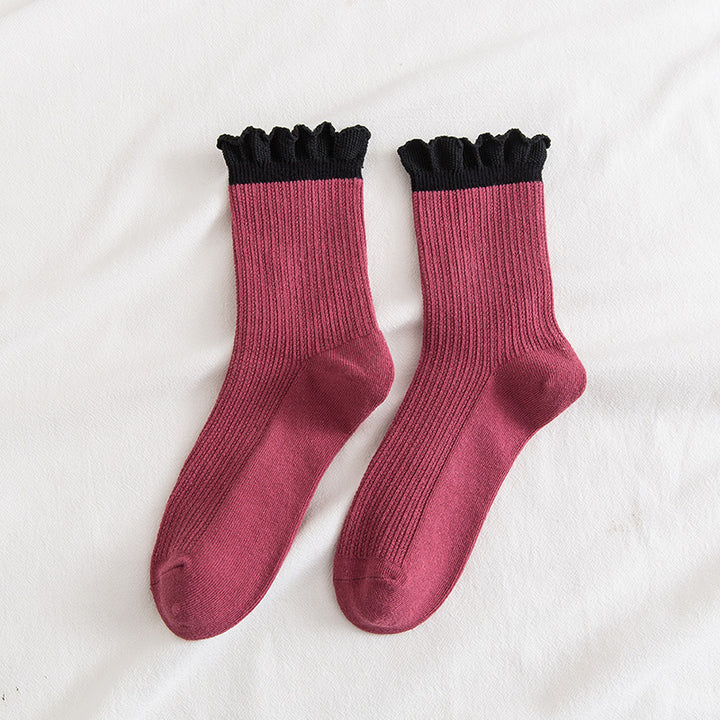 3 Pairs Ruffled Vintage Cotton Socks Women's Socks