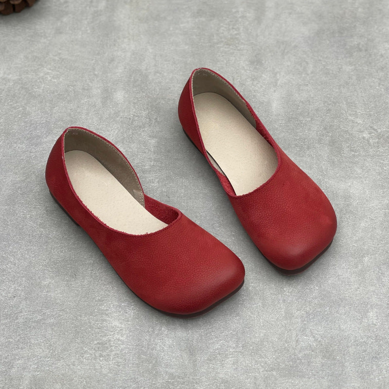 Women’s Handmade Leather Slip-On Flats – Asymmetric Comfortable Casual Shoes
